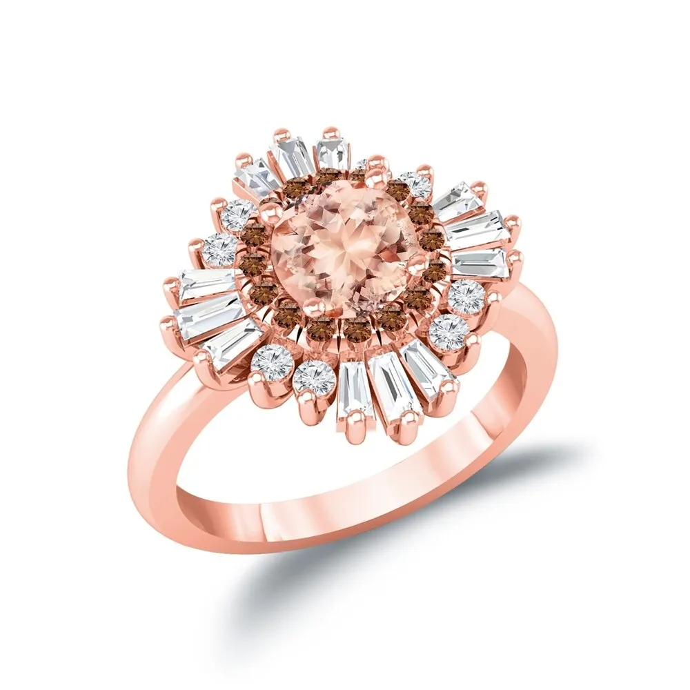 Auriya 14k Rose Gold Vintage Ballerina 1ct Morganite and 1ct Baguette Halo Diamond Engagement Ring sold by Zulily product image thumbnail 3