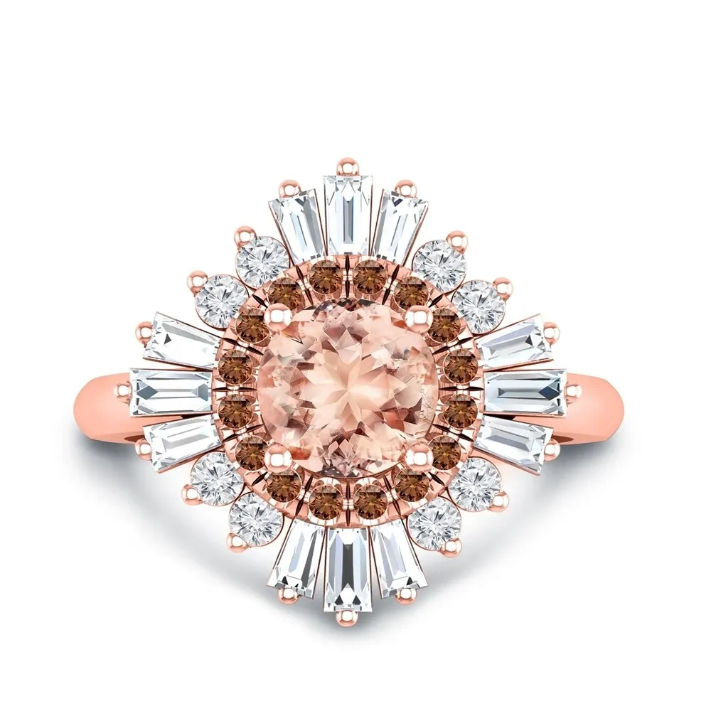 Auriya 14k Rose Gold Vintage Ballerina 1ct Morganite and 1ct Baguette Halo Diamond Engagement Ring sold by Zulily
