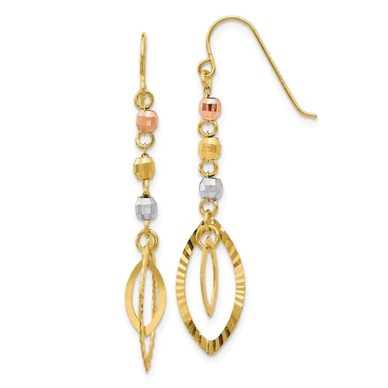 Curata 14K Tri-Color Gold 38x8mm Faceted Bead Oval Dangle Earrings sold by Zulily