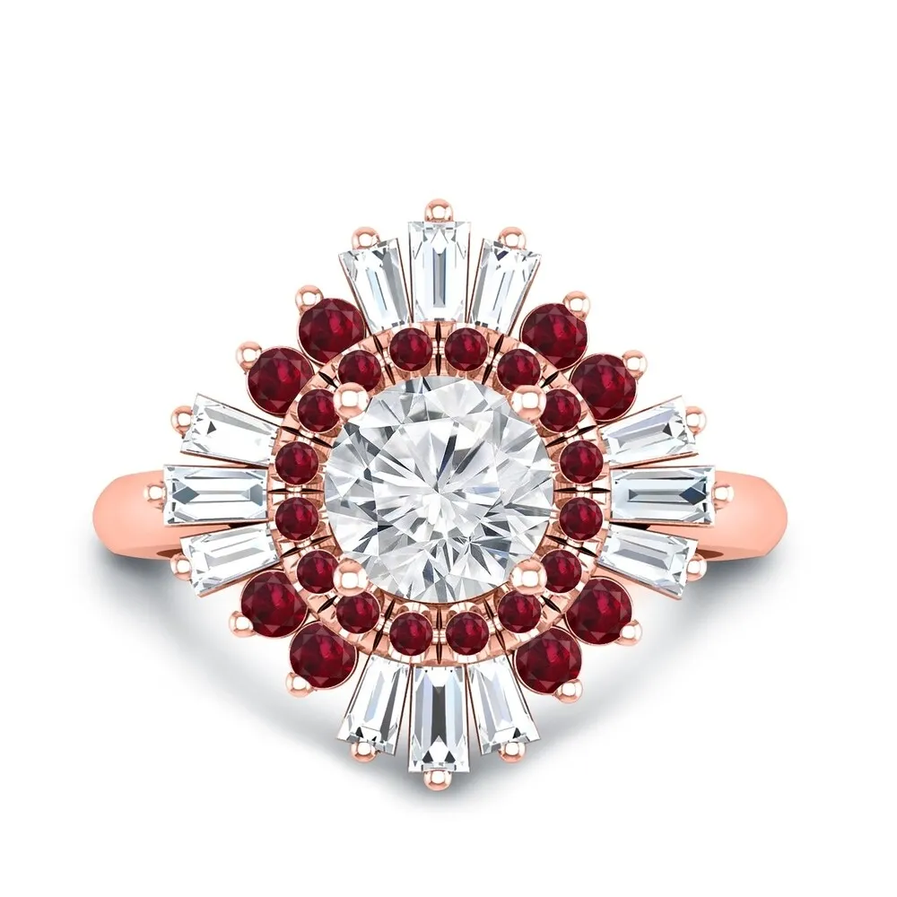 Auriya Vintage Ballerina 3/4ct Moissanite and Red Ruby & Halo Diamond Engagement Ring 14k Gold sold by Zulily product image thumbnail 3