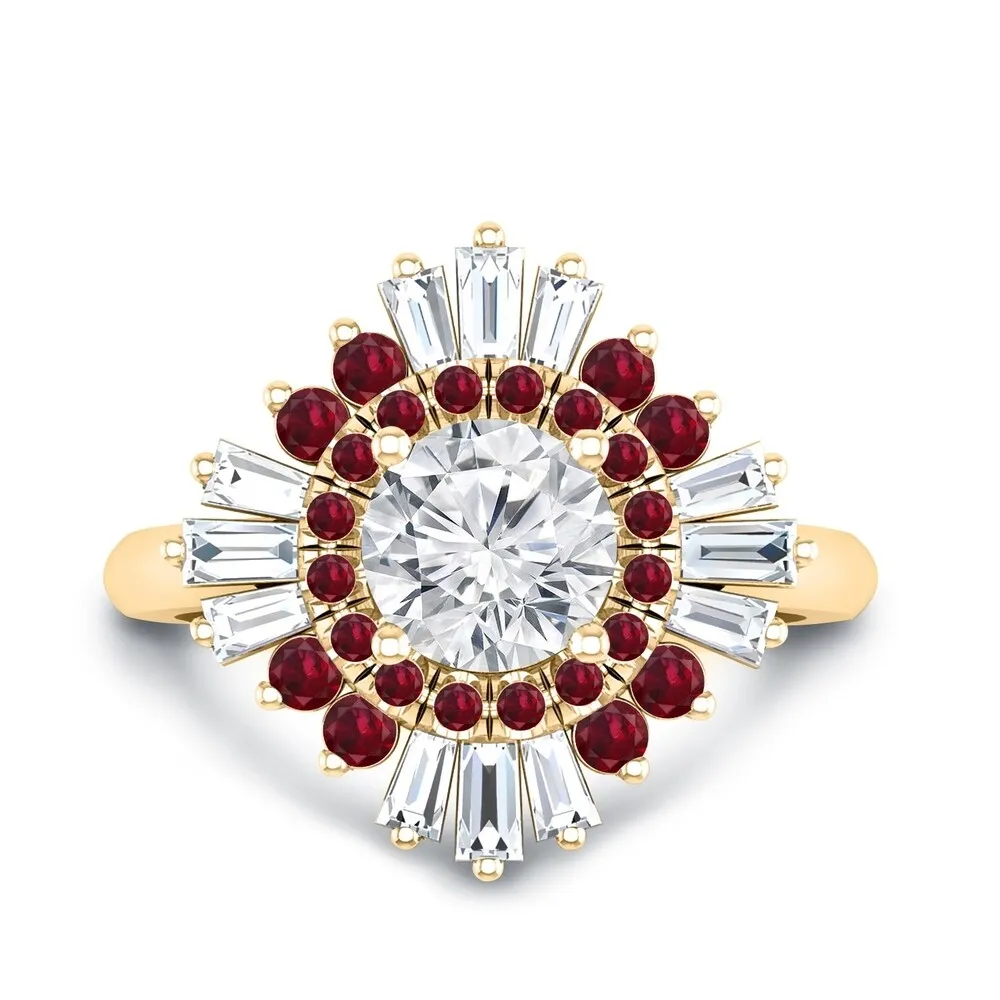 Auriya Vintage Ballerina 3/4ct Moissanite and Red Ruby & Halo Diamond Engagement Ring 14k Gold sold by Zulily product image thumbnail 2