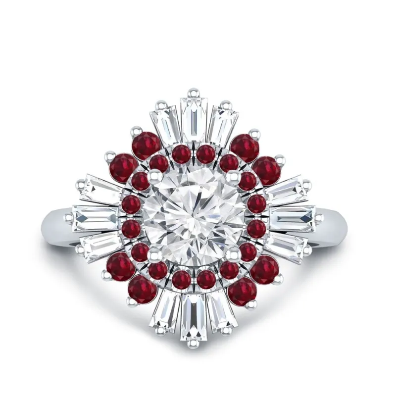 Auriya Vintage Ballerina 3/4ct Moissanite and Red Ruby & Halo Diamond Engagement Ring 14k Gold sold by Zulily