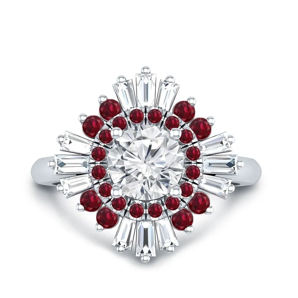 Auriya Vintage Ballerina 3/4ct Moissanite and Red Ruby & Halo Diamond Engagement Ring 14k Gold sold by Zulily