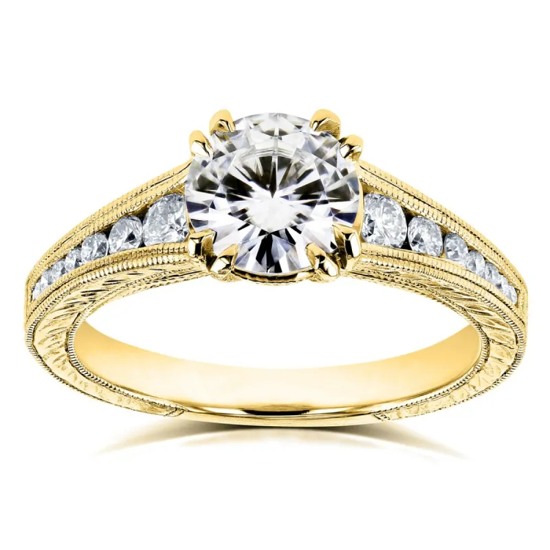 Annello by Kobelli 14k Yellow Gold 1 1/4ct TGW Moissanite with Diamond Milgrain Channel Band Engagement Ring sold by Zulily