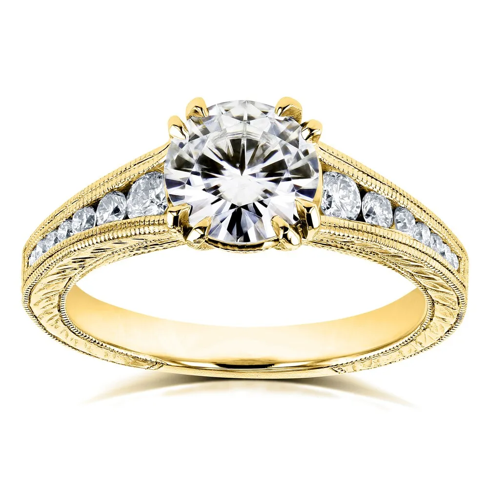 Annello by Kobelli 14k Yellow Gold 1 1/4ct TGW Moissanite with Diamond Milgrain Channel Band Engagement Ring sold by Zulily