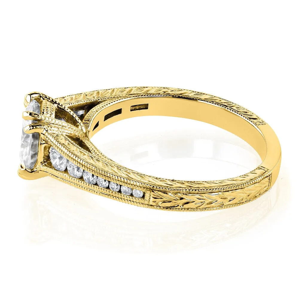 Annello by Kobelli 14k Yellow Gold 1 1/4ct TGW Moissanite with Diamond Milgrain Channel Band Engagement Ring sold by Zulily product image thumbnail 5