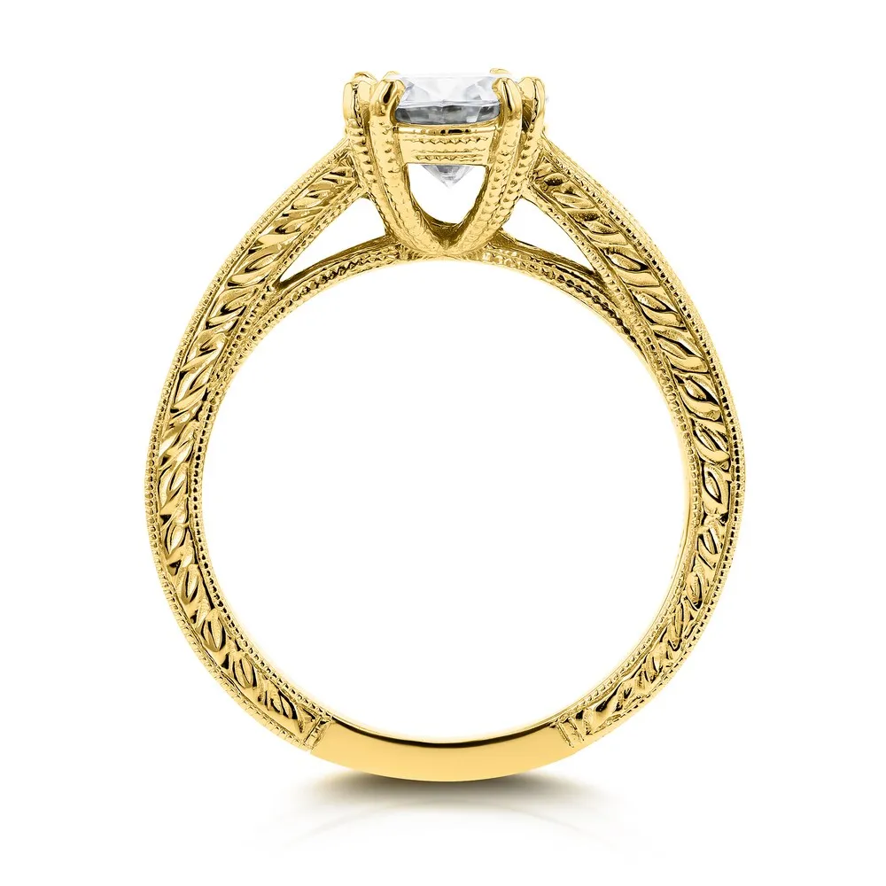 Annello by Kobelli 14k Yellow Gold 1 1/4ct TGW Moissanite with Diamond Milgrain Channel Band Engagement Ring sold by Zulily product image thumbnail 3