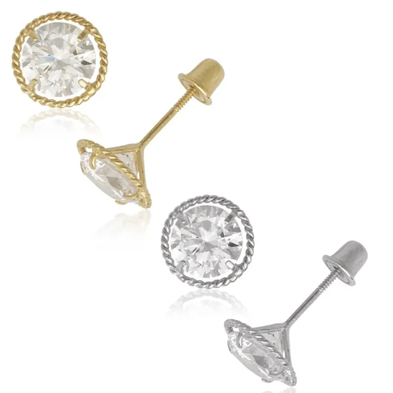 Curata 14K Gold 6mm Cubic Zirconia Stud Rope Border Screw-back Earrings - White sold by Zulily