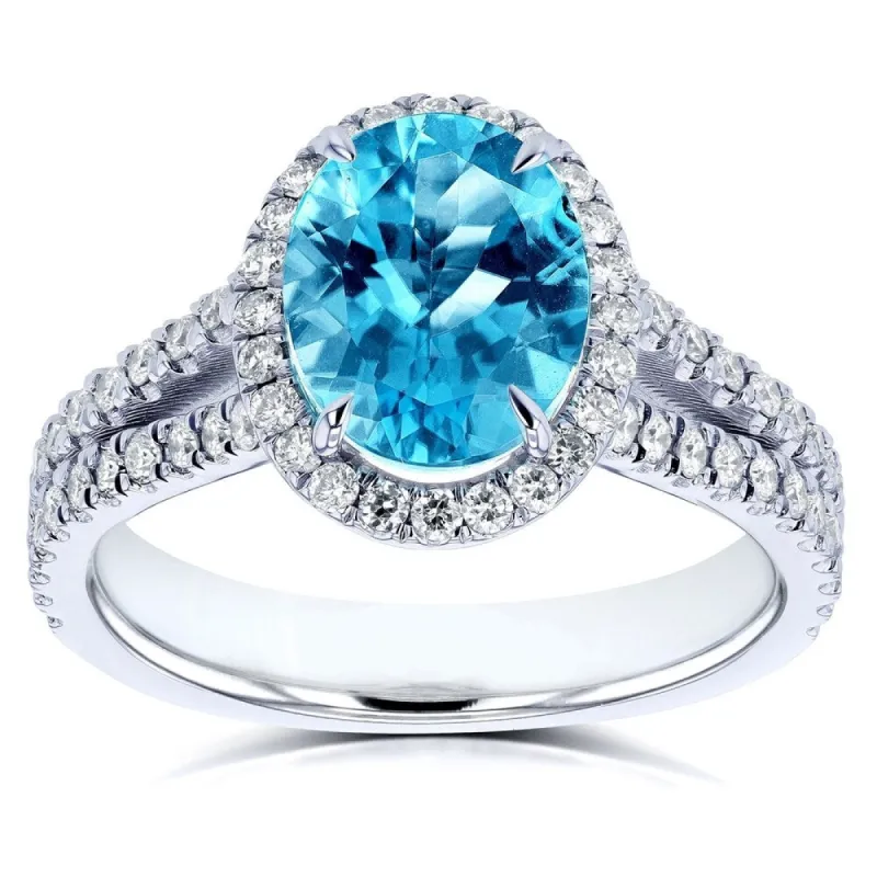 Annello by Kobelli 14k Gold 2 1/2ct TGW Oval Cut Swiss Blue Topaz and Diamond Split Shank Ring (3 Gold Colors Options) sold by Zulily