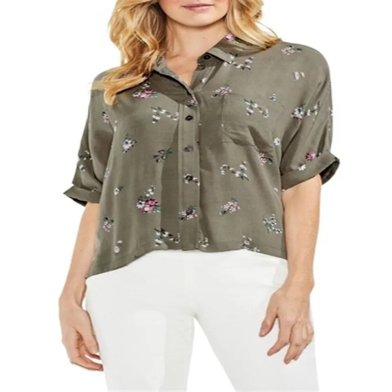 Vince Camuto Women's Floral Blouse Green Size Medium made by Vince Camuto