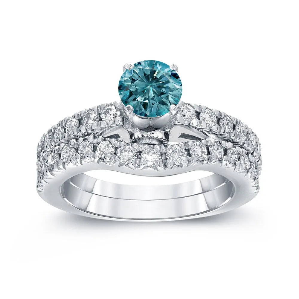 Auriya 14k Gold 14k White Gold 1 3/4ctw Round Blue Diamond Engagement Ring Set sold by Zulily