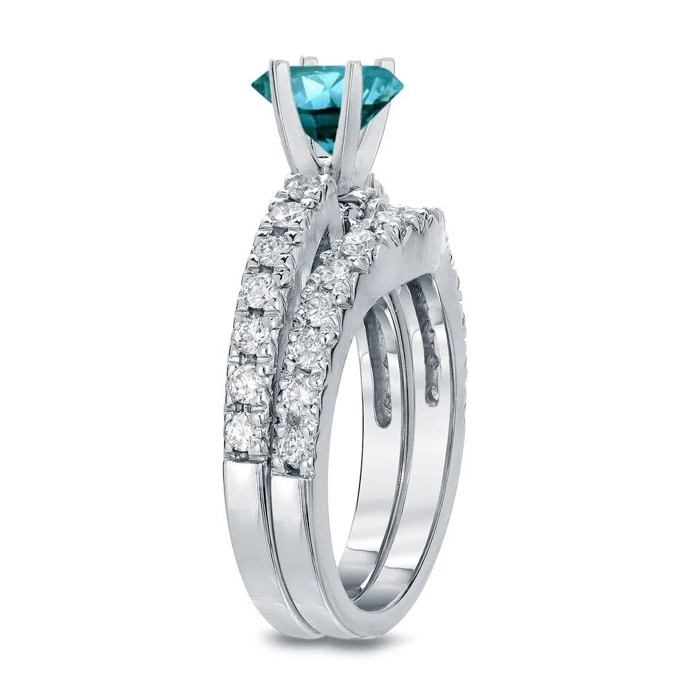 Auriya 14k Gold 14k White Gold 1 3/4ctw Round Blue Diamond Engagement Ring Set sold by Zulily product image thumbnail 2