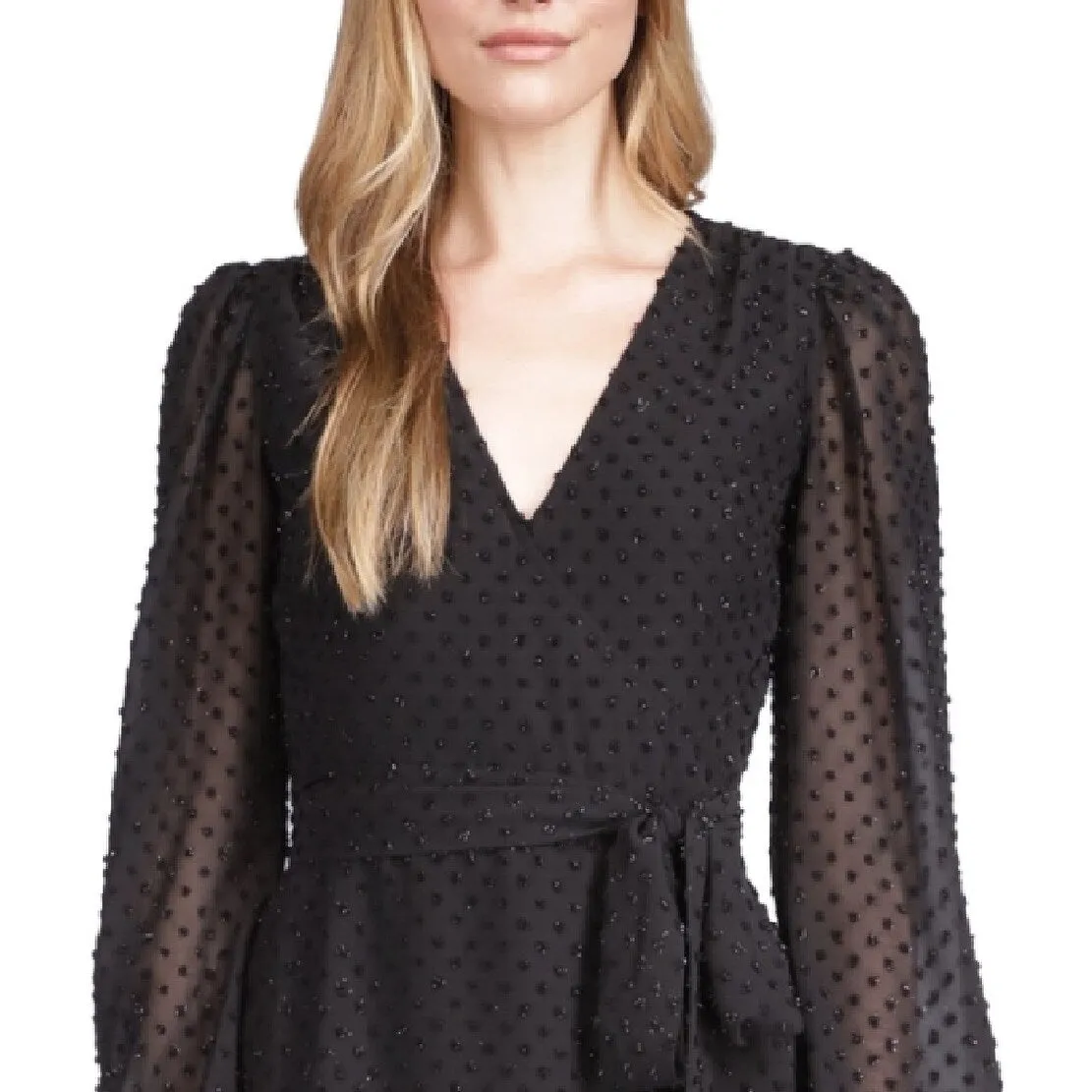 Michael Kors Women's Tonal Swiss Dot Wrap Dress Black Size Petite Small sold by Zulily product image thumbnail 2
