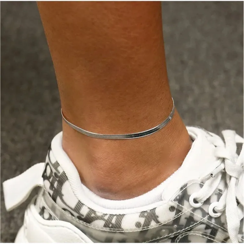 925 Sterling Silver 2.5MM Herringbone Anklet Chain 9" or 10" sold by Zulily