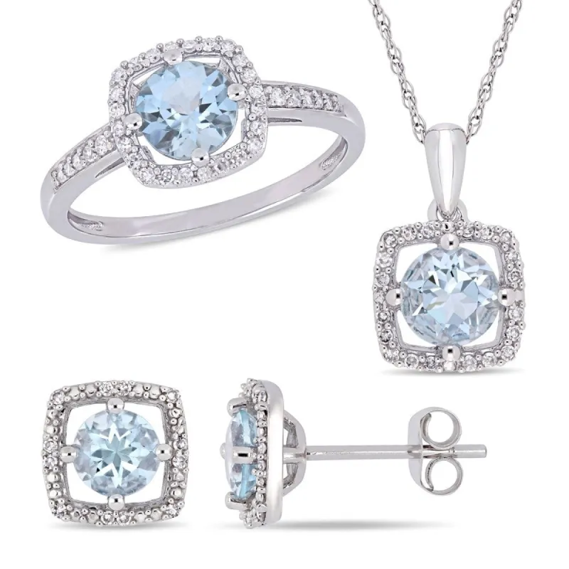 Miadora 10k White Gold Aquamarine and 1/3ct TDW Diamond Floating Halo Jewelry Set sold by Zulily