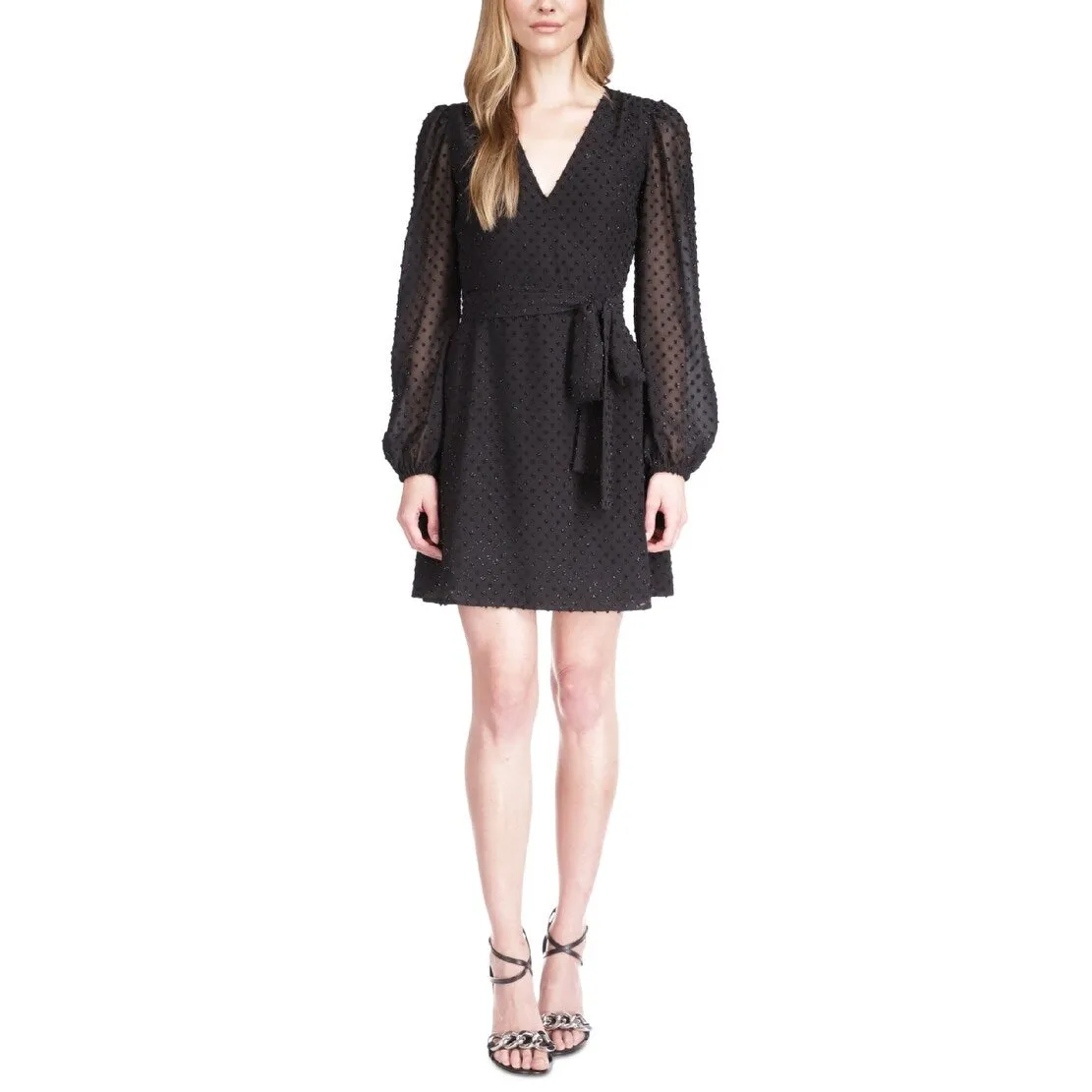 Michael Kors Women's Tonal Swiss Dot Wrap Dress Black Size Petite Small sold by Zulily