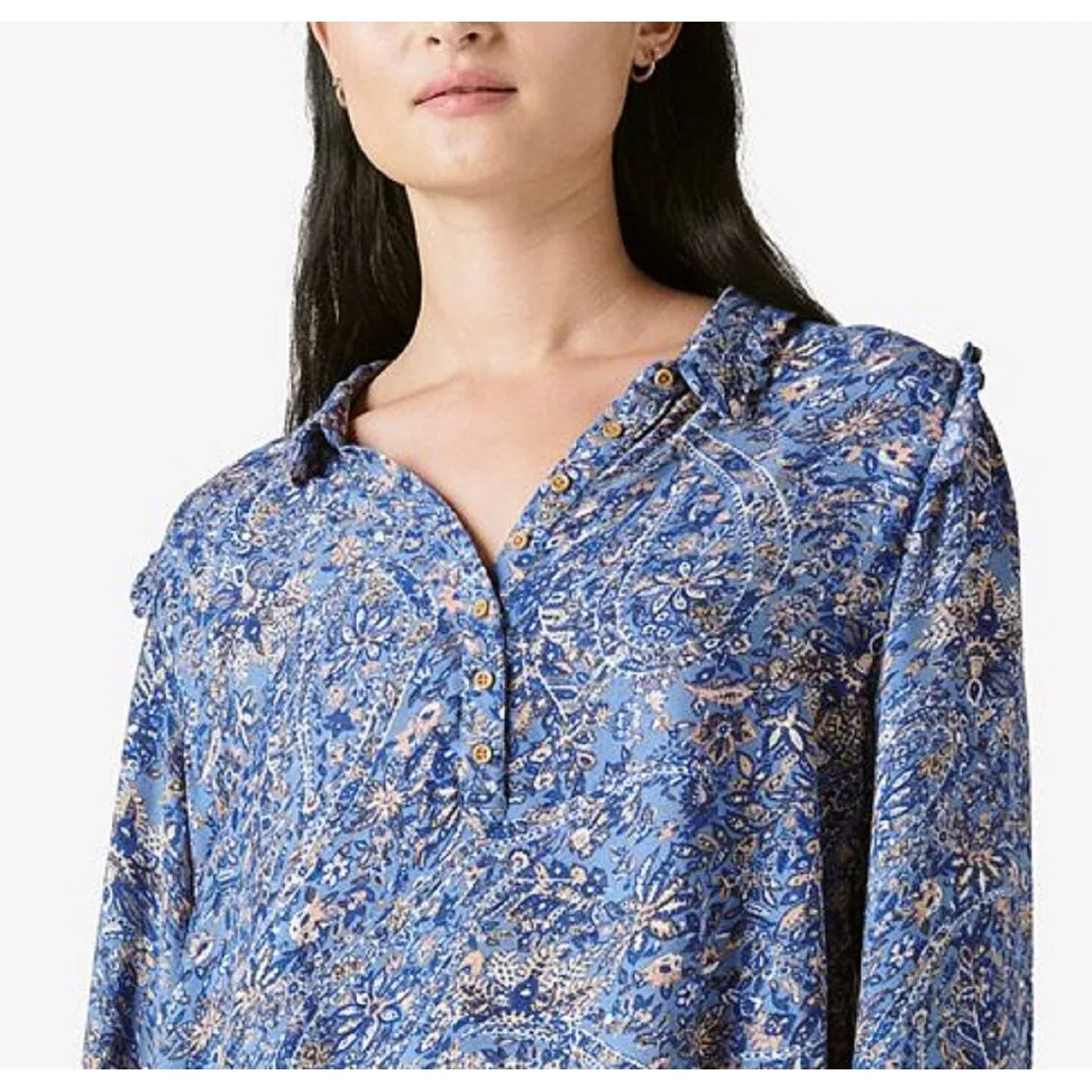 Lucky Brand Women's Paisley Ruflle Collar Blouse Blue sold by Zulily product image thumbnail 5