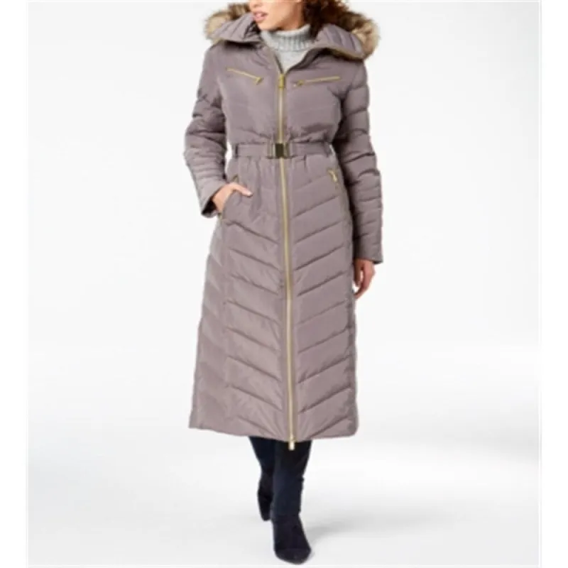 Michael Kors Women's Faux Trim Belted Puffer Coat Gray Size X-Small sold by Zulily