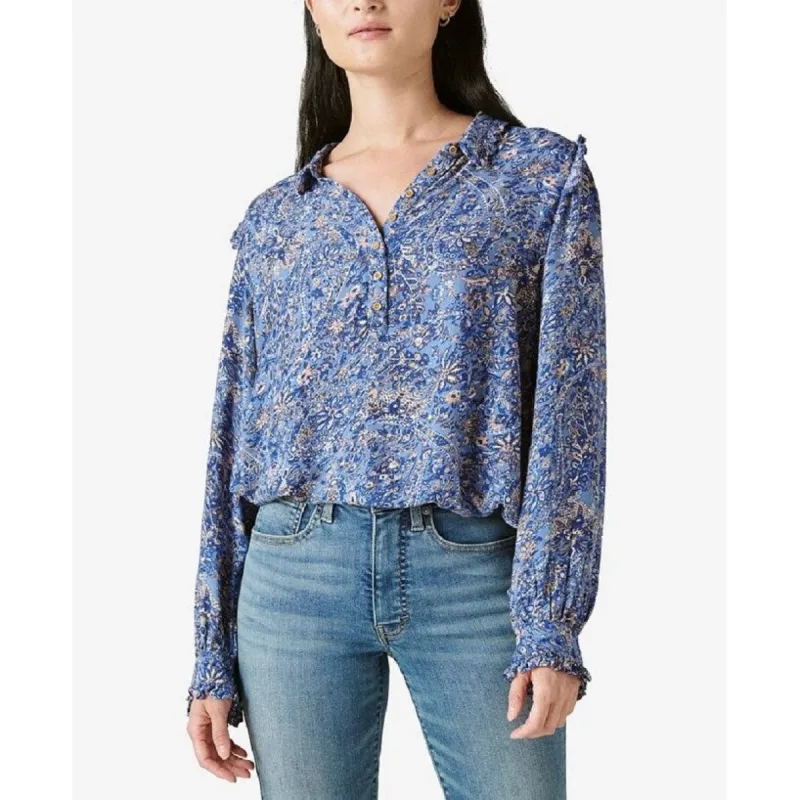 Lucky Brand Women's Paisley Ruflle Collar Blouse Blue sold by Zulily