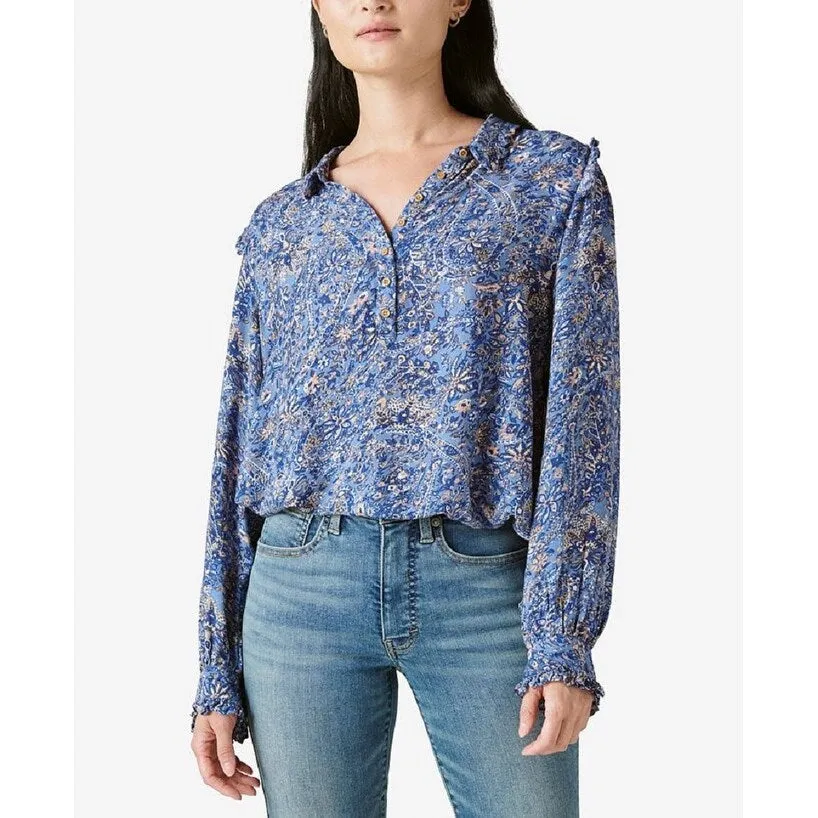Lucky Brand Women's Paisley Ruflle Collar Blouse Blue sold by Zulily