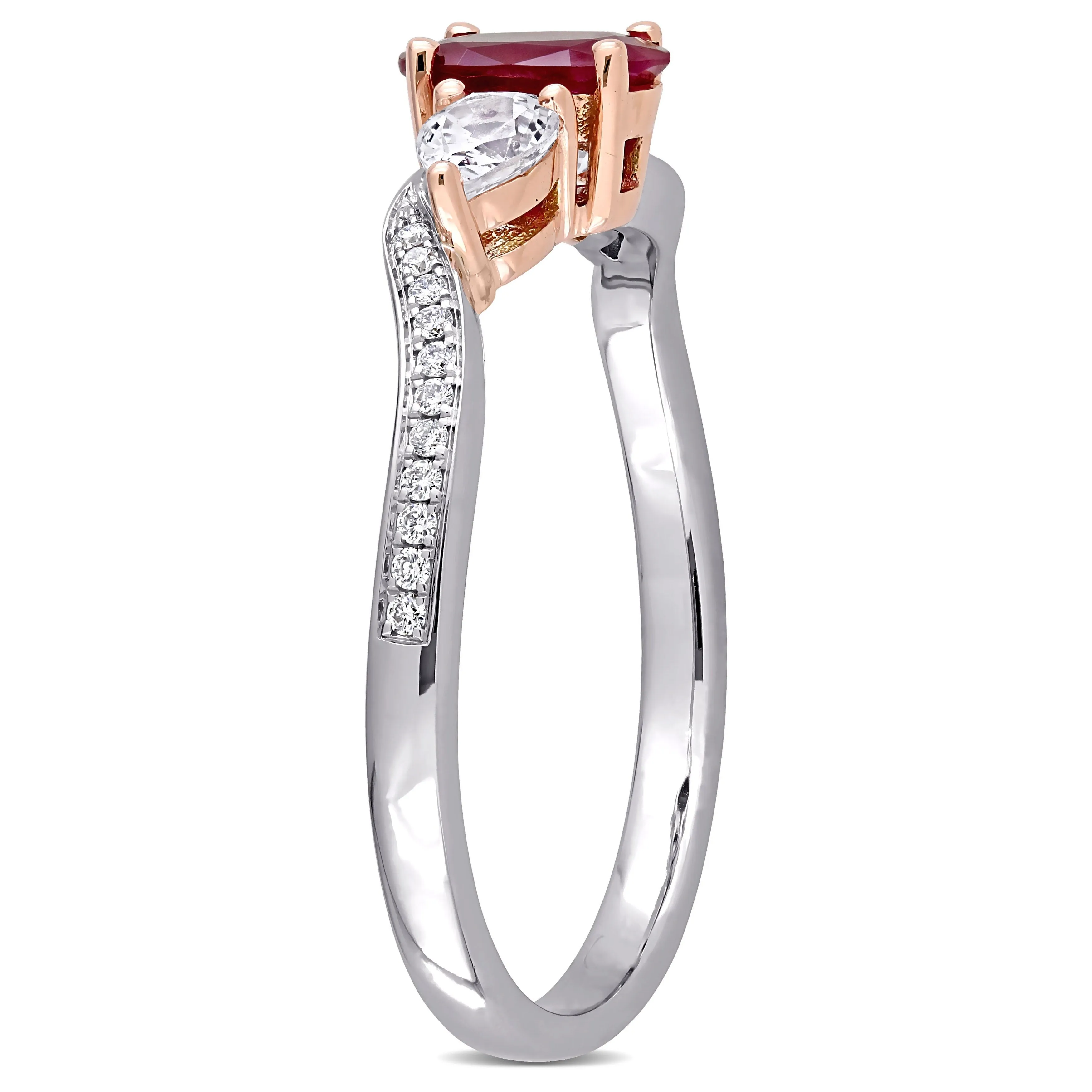 Miadora 7/8ct TGW Oval Shape Ruby and Diamond Accent 3-stone Ring in Two-Tone 14k White & Rose Gold sold by Zulily product image thumbnail 2