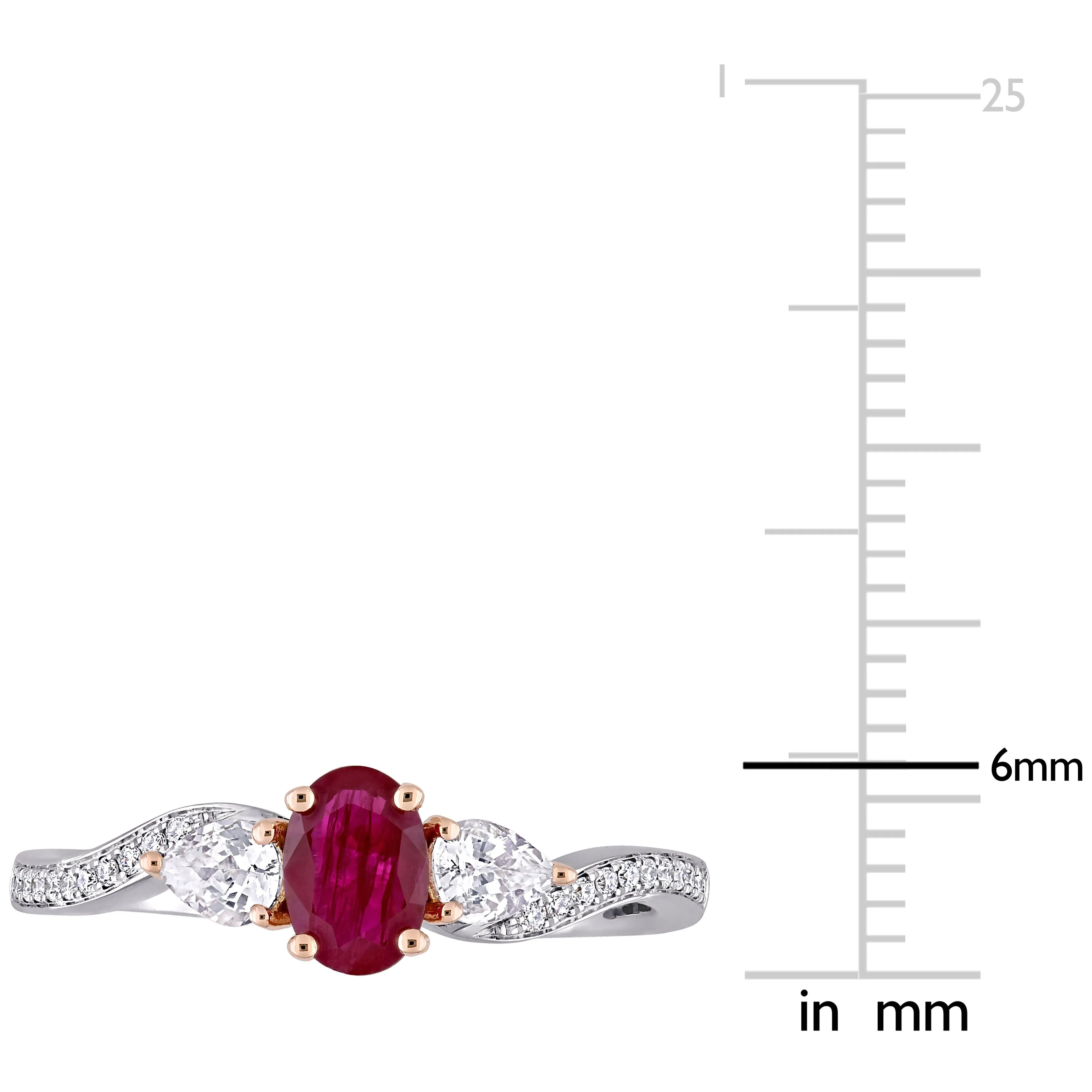 Miadora 7/8ct TGW Oval Shape Ruby and Diamond Accent 3-stone Ring in Two-Tone 14k White & Rose Gold sold by Zulily product image thumbnail 3