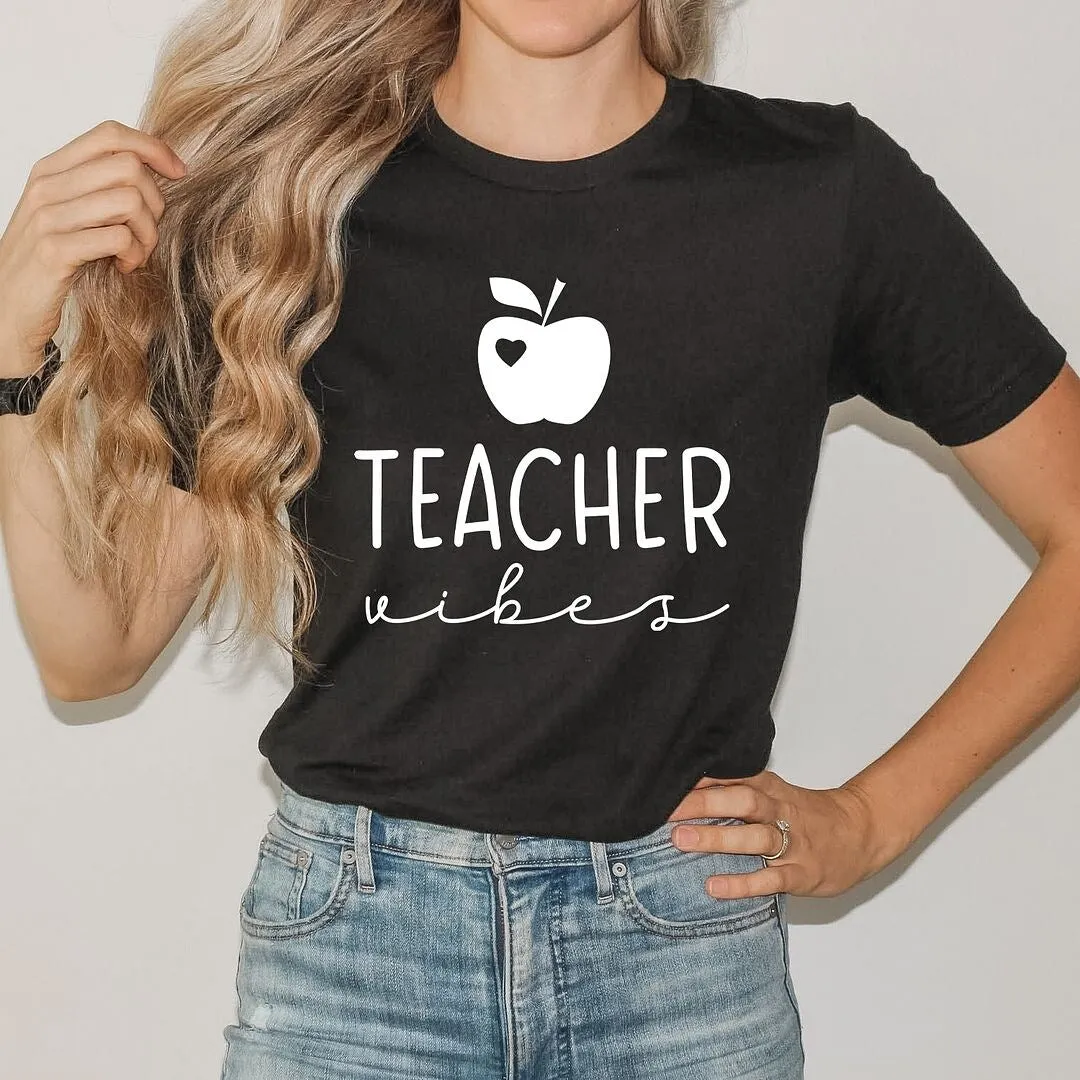 Teacher Vibes Cursive Apple Short Sleeve Tee sold by Zulily product image thumbnail 3