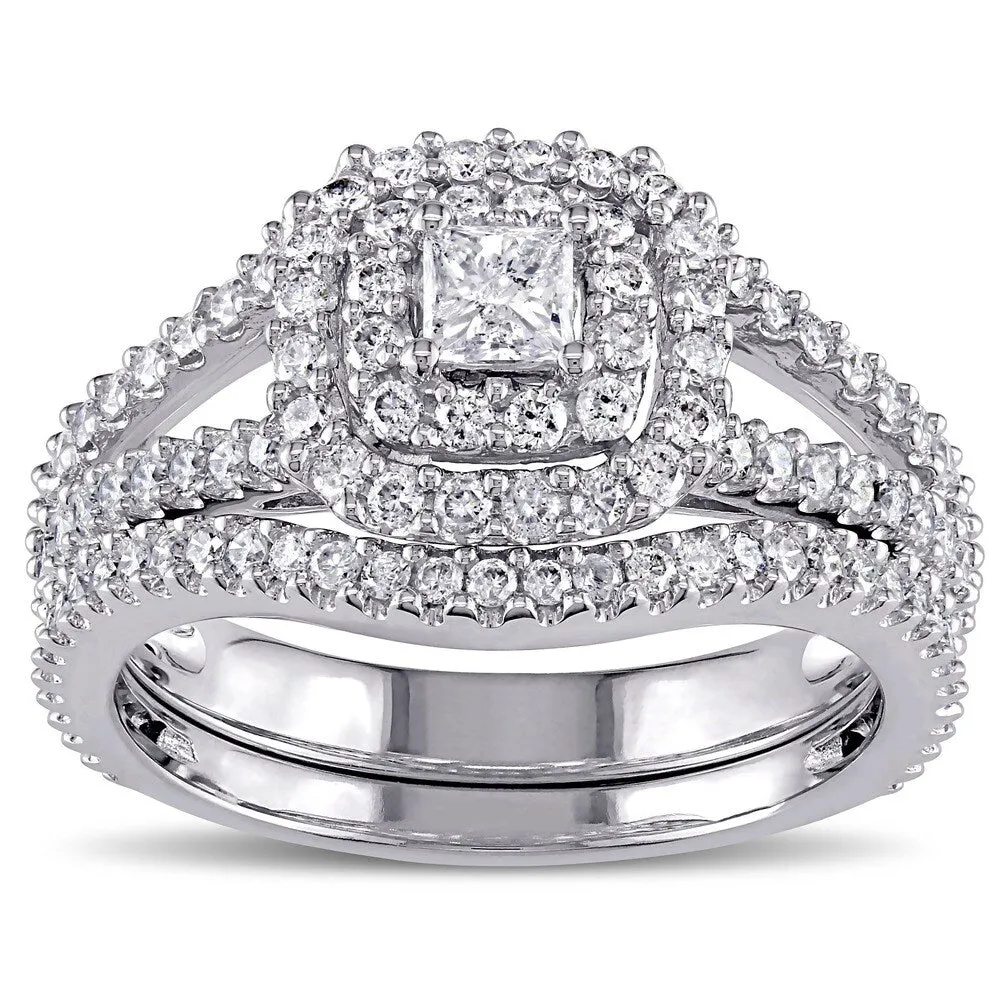 Miadora Signature Collection 14k White Gold 1 1/5ct TDW Princess-cut Diamond Double Halo Bridal Ring - White G-H - White G-H sold by Zulily