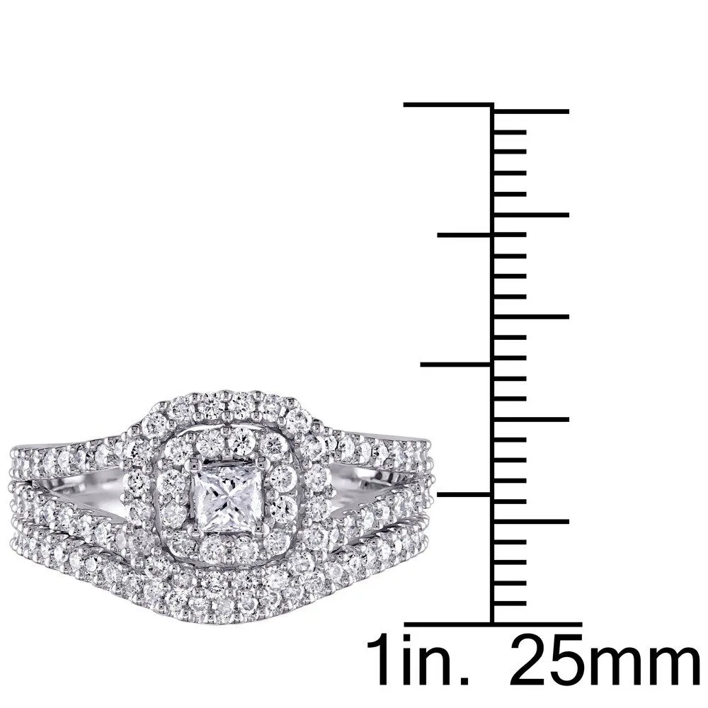 Miadora Signature Collection 14k White Gold 1 1/5ct TDW Princess-cut Diamond Double Halo Bridal Ring - White G-H - White G-H sold by Zulily product image thumbnail 3