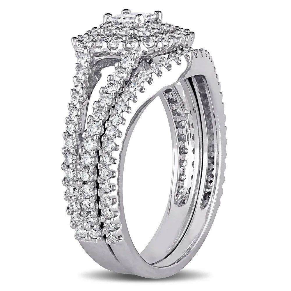 Miadora Signature Collection 14k White Gold 1 1/5ct TDW Princess-cut Diamond Double Halo Bridal Ring - White G-H - White G-H sold by Zulily product image thumbnail 2