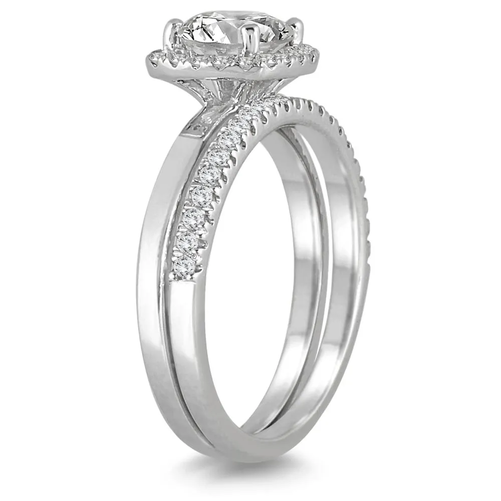 1 1/4 Carat Cushion Cut Diamond Halo Bridal Set in 14K White Gold sold by Zulily product image thumbnail 2
