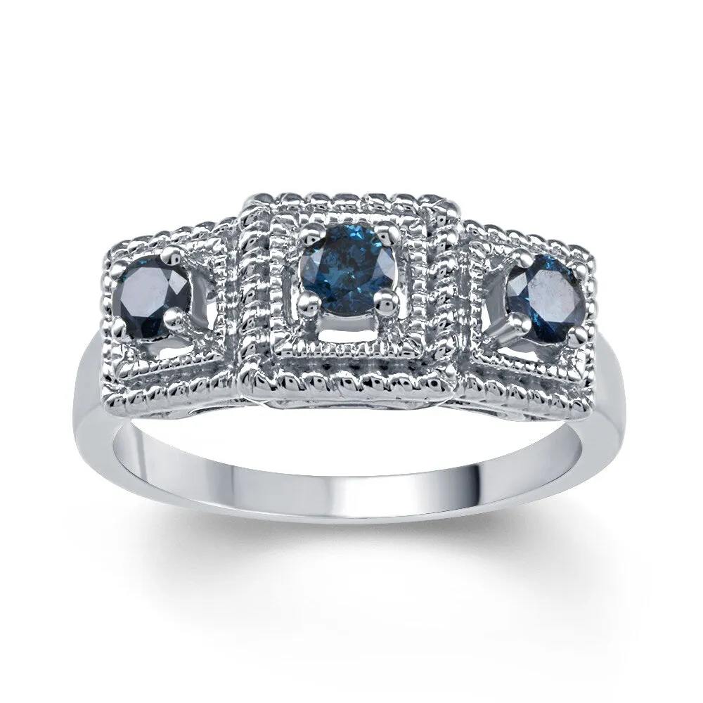Sterling Silver 1/2ct TDW Blue Diamond 3- Stone Ring sold by Zulily