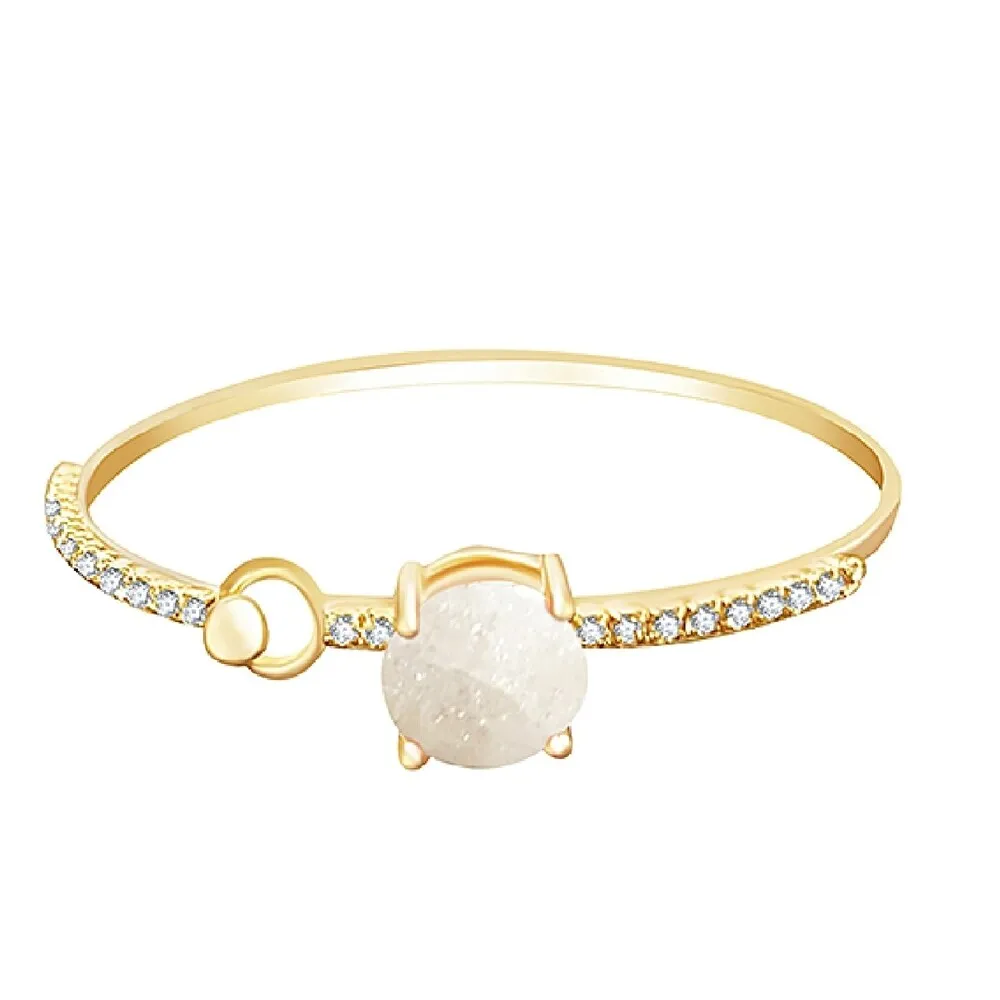 Goldtone Cuff Bangle Bracelet with White Opal and White Cubic Zirconia sold by Zulily product image thumbnail 2