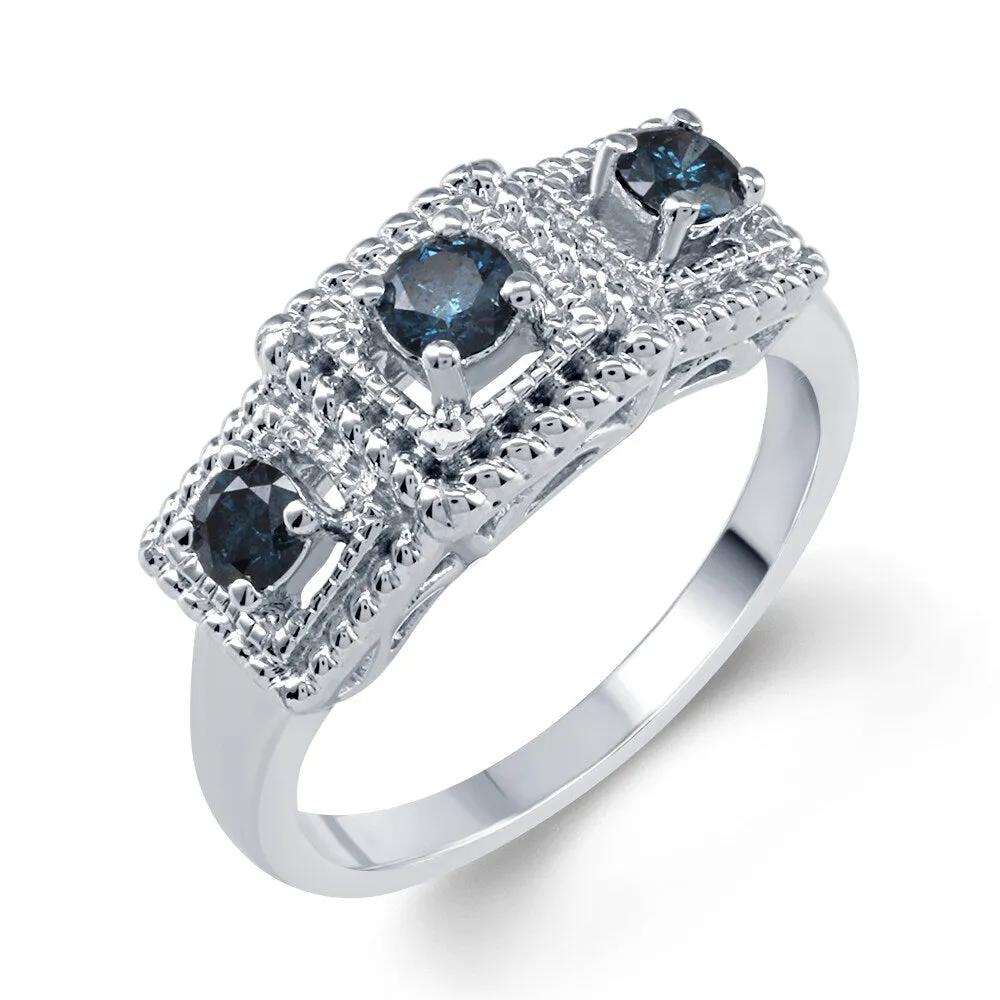 Sterling Silver 1/2ct TDW Blue Diamond 3- Stone Ring sold by Zulily product image thumbnail 2