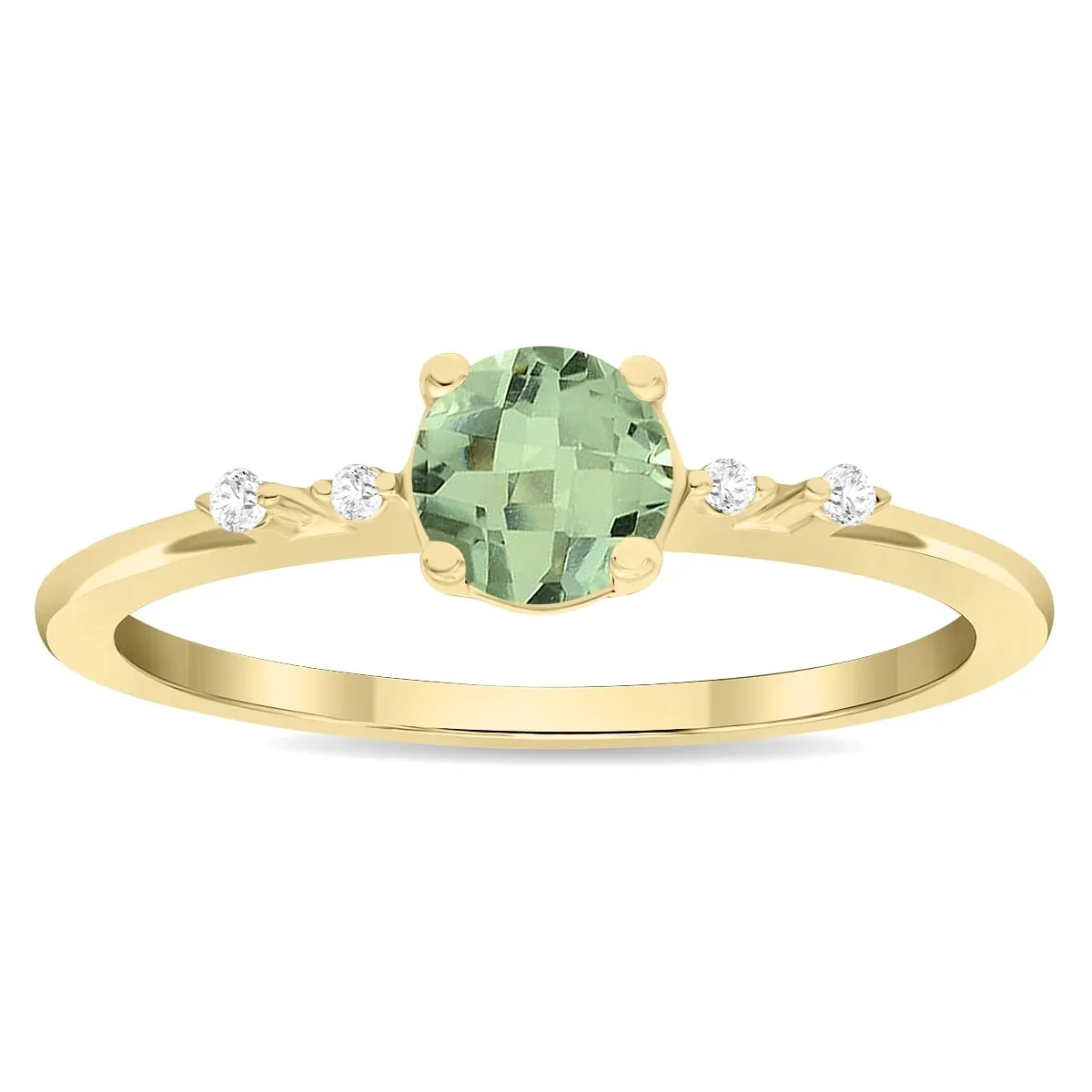 Women's Round Shaped Green Amethyst and Diamond Sparkle Ring in 10K Yellow Gold sold by Zulily