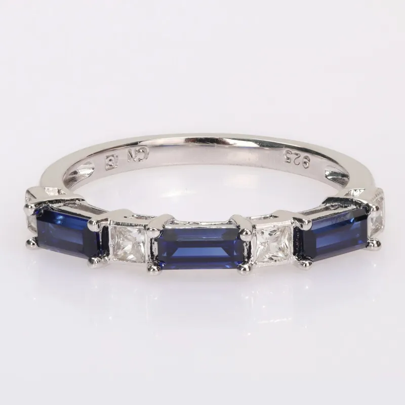 Miadora Baguette & Square Created Blue & White Sapphire Stackable Eternity Band in Sterling Silver sold by Zulily