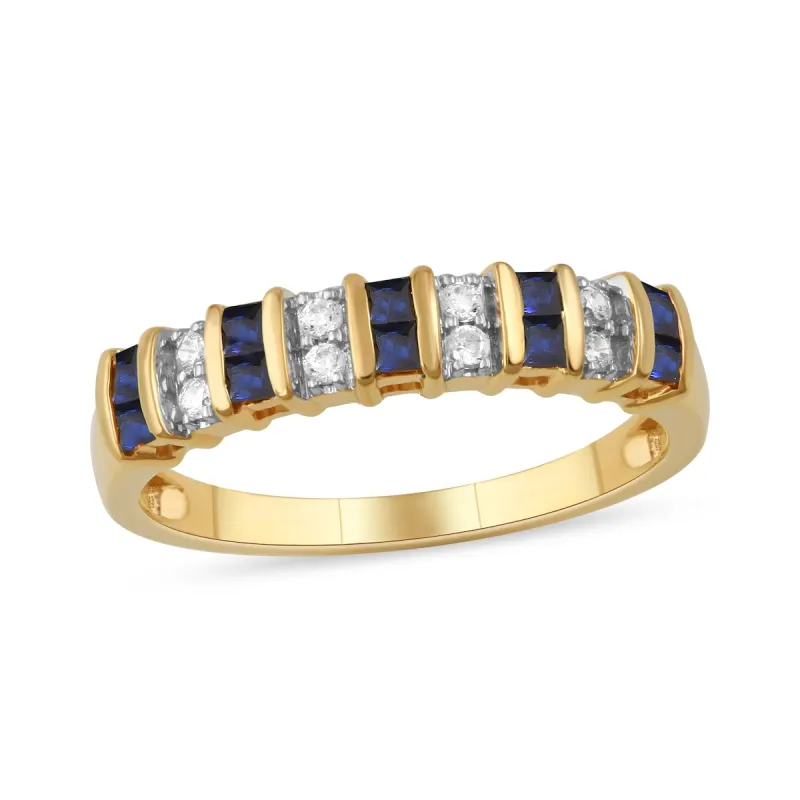 Blue Sapphire Gemstone 1/10ct Diamond Band in 10k Gold by De Couer sold by Zulily