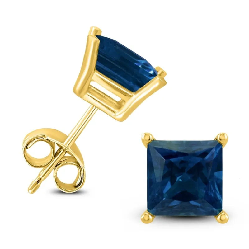 14K Yellow Gold 5MM Square Sapphire Earrings sold by Zulily