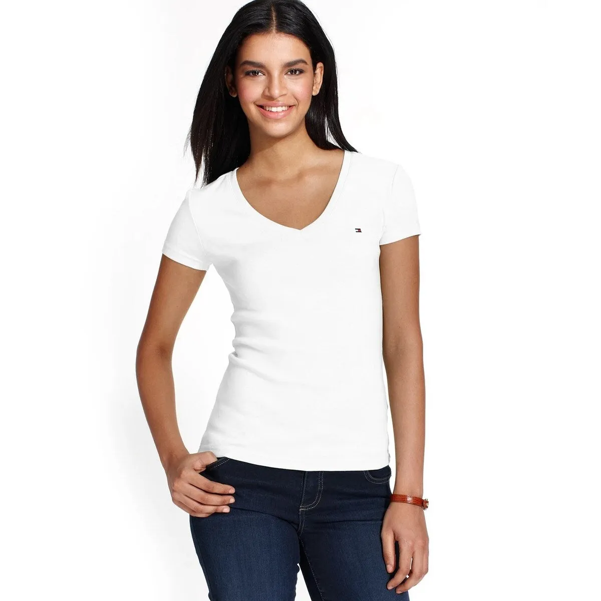 Tommy Hilfiger Women's V-Neck T-Shirt White Size XX Large sold by Zulily