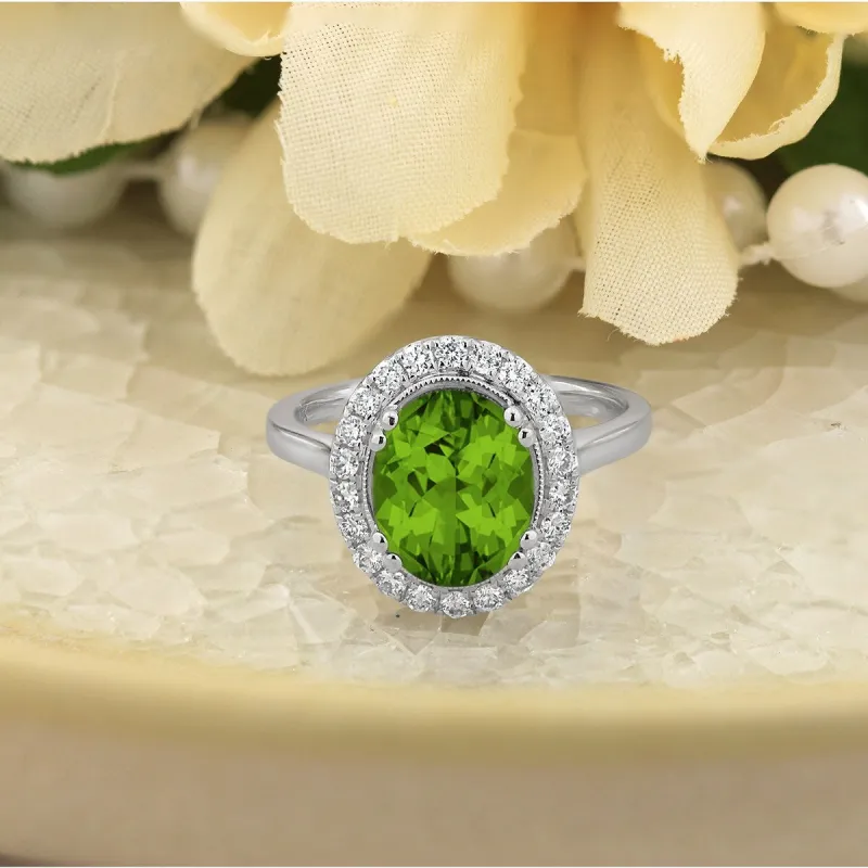 Auriya Vintage 2 5/8ct Oval Peridot and Halo Diamond Engagement Ring 1/3ctw 14k Gold sold by Zulily