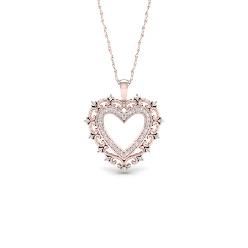 De Couer 10k Rose Gold 1/4ct TDW Diamond Filigree Heart Necklace sold by Zulily