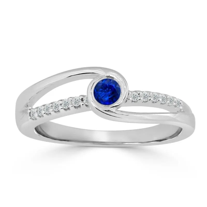 Auriya 14k Gold 1/8ct Blue Sapphire and 1/8 TDW White Diamond Bezel Set Engagement Ring sold by Zulily