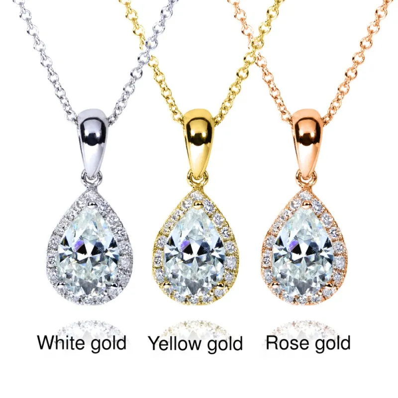 Annello by Kobelli 14k Gold 1ct TGW Pear-cut Moissanite and Diamond Halo Necklace sold by Zulily