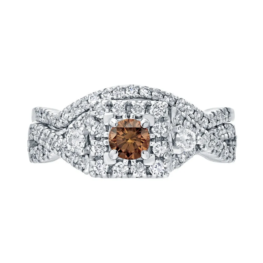 14k Gold 3/4ct TDW Infinity Braided Brown Diamond Halo Engagement Ring Set by Auriya sold by Zulily product image thumbnail 4