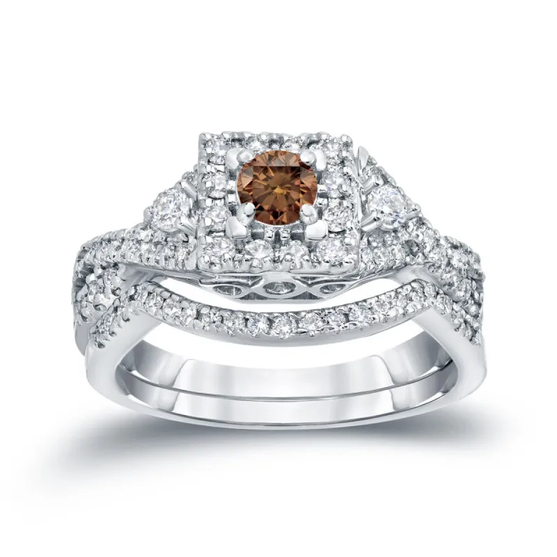 14k Gold 3/4ct TDW Infinity Braided Brown Diamond Halo Engagement Ring Set by Auriya sold by Zulily