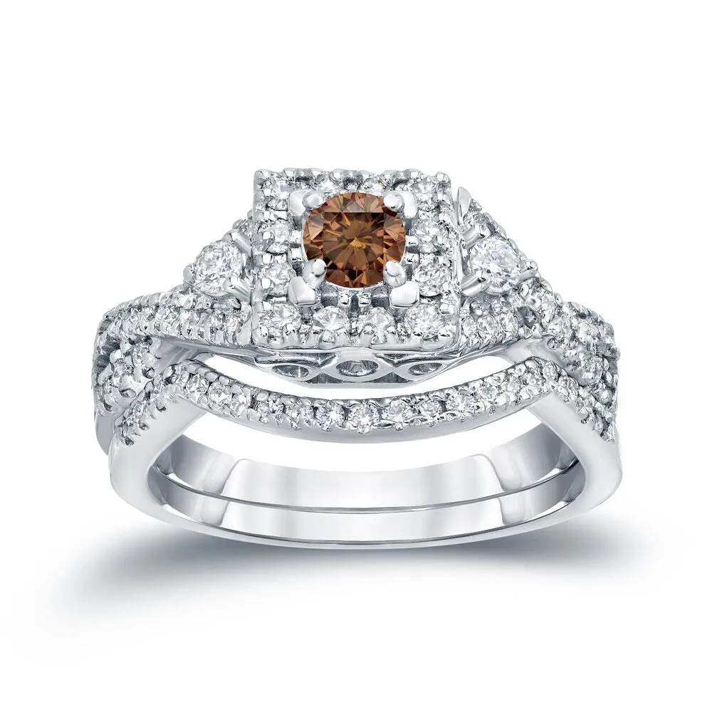 14k Gold 3/4ct TDW Infinity Braided Brown Diamond Halo Engagement Ring Set by Auriya sold by Zulily