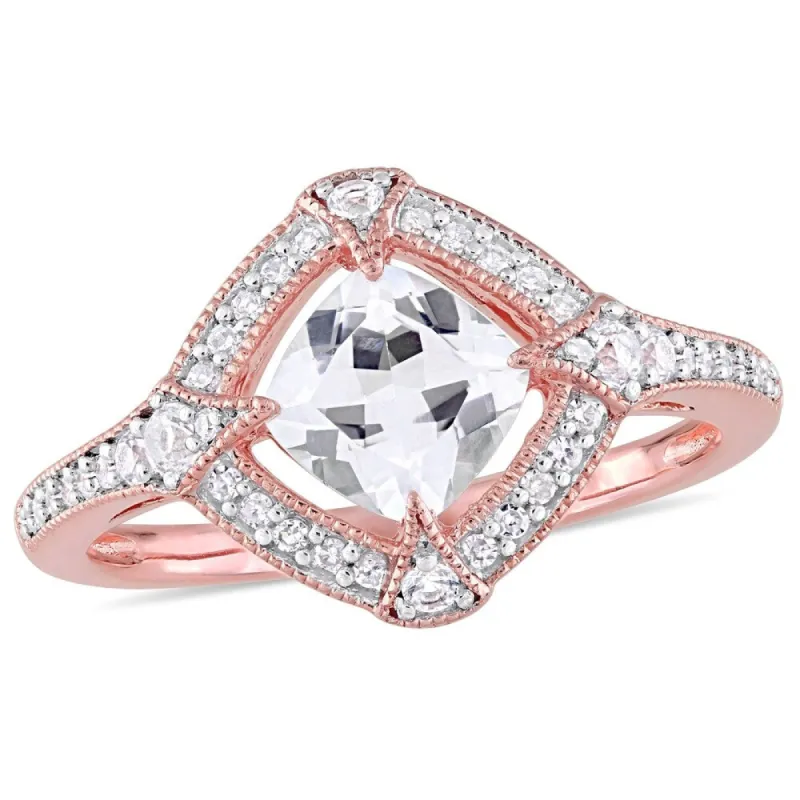 Miadora Rose Plated Sterling Silver Created White Sapphire 1/6ct TDW Diamond Halo Ring sold by Zulily