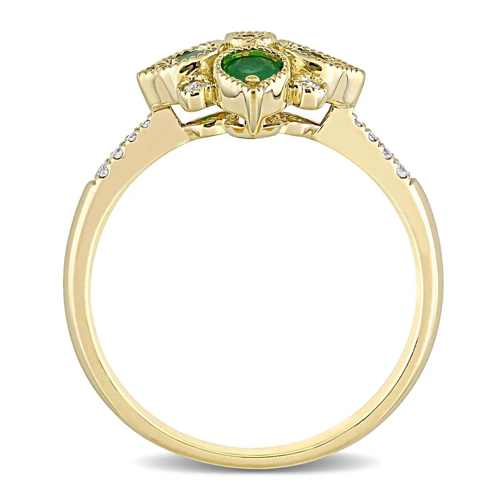 Miadora 14k Yellow Gold Emerald and 1/10ct TDW Diamond Floral Geometric Cluster Ring sold by Zulily product image thumbnail 4