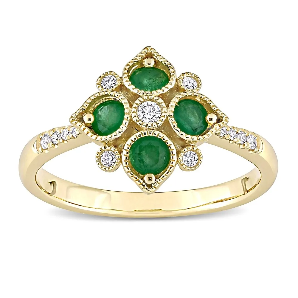 Miadora 14k Yellow Gold Emerald and 1/10ct TDW Diamond Floral Geometric Cluster Ring sold by Zulily product image thumbnail 2