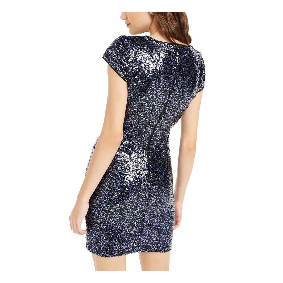 Teeze Me Women's Sequin Mesh Inset Cap Sleeve Sheath Dress Blue Size 15 sold by Zulily product image thumbnail 2